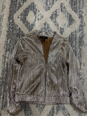 Forever 21 Metallic Silver Ribbed Zip-Front Bomber Jacket